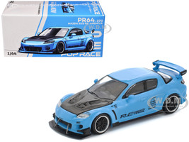 Mazda RX8 RE Amemiya Widebody RHD Right Hand Drive Light Blue with Carbon Hood 1/64 Diecast Model Car Pop Race PR640270
