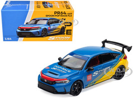 Honda Civic Type R FL5 Spoon Sports Blue and Yellow Tokyo Auto Salon Hong Kong 2025 1/64 Diecast Model Car Pop Race PR640469