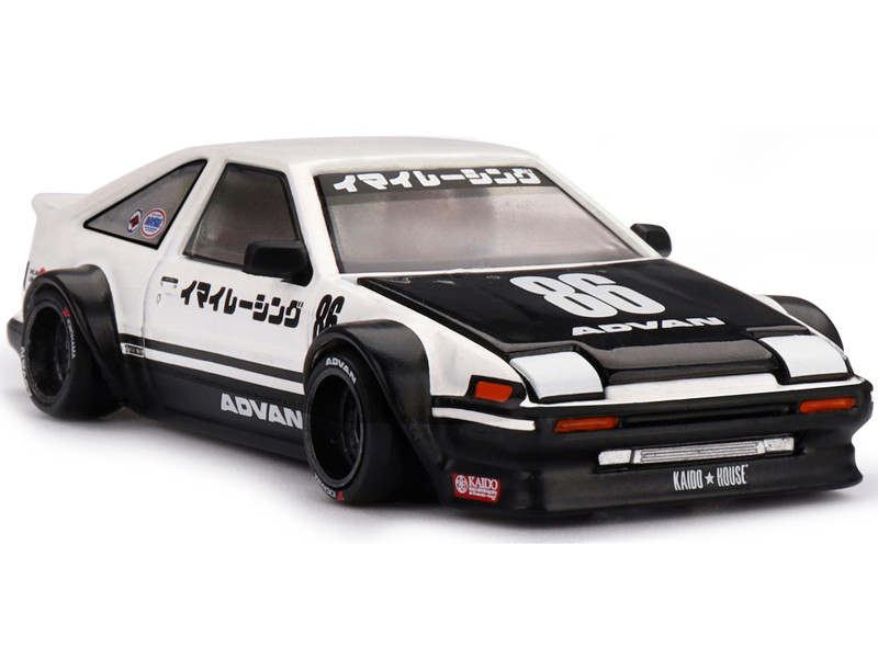 Toyota AE86 Sprinter Trueno Kaido Street V1 RHD Right Hand Drive) White and Black Designed by Jun Imai Kaido House Special 1/64 Diecast Model Car Mini GT KHMG180