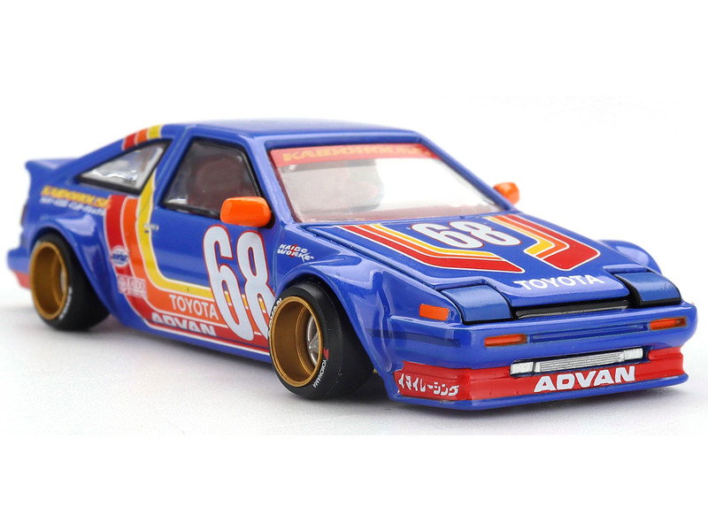 Toyota AE86 Sprinter Trueno Kaido Racing V1 RHD Right Hand Drive #68 Blue with Stripes Designed by Jun Imai Kaido House Special 1/64 Diecast Model Car Mini GT KHMG196