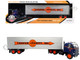 1959 International DCOF 405 Truck with Box Trailer Cooper Jarrett Inc Dark Blue with Orange Stripes North American Vintage Truck Collection 1/43 Diecast Model Iconic Replicas 43-0637