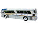 1964 MCI MC 5A Coach Bus Greyhound Golden Anniversary Silver with Blue and Gold Stripes Vintage Bus & Motorcoach Collection Limited Edition to 504 pieces Worldwide 1/87 (HO) Diecast Model Iconic Replicas 87-0625