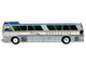 1964 MCI MC 5A Coach Bus Greyhound Golden Anniversary Silver with Blue and Gold Stripes Vintage Bus & Motorcoach Collection Limited Edition to 504 pieces Worldwide 1/87 (HO) Diecast Model Iconic Replicas 87-0625