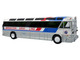 1964 MCI MC 5A Coach Bus Brewster Gray Line Silver with Blue and Red Stripes Vintage Bus & Motorcoach Collection Limited Edition to 504 pieces Worldwide 1/87 (HO) Diecast Model Iconic Replicas 87-0628