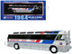 1964 MCI MC 5A Coach Bus Brewster Gray Line Silver with Blue and Red Stripes Vintage Bus & Motorcoach Collection Limited Edition to 504 pieces Worldwide 1/87 (HO) Diecast Model Iconic Replicas 87-0628