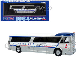 1964 MCI MC 5A Coach Bus Greyhound Canada White with Blue Stripes Vintage Bus & Motorcoach Collection Limited Edition to 504 pieces Worldwide 1/87 (HO) Diecast Model Iconic Replicas 87-0629