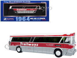 1964 MCI MC 5A Coach Bus Trailways Chicago White with Red Stripes Vintage Bus & Motorcoach Collection Limited Edition to 504 pieces Worldwide 1/87 (HO) Diecast Model Iconic Replicas 87-0630