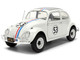 Volkswagen Beetle #53 Herbie White with Stripes The Love Bug 1968 Movie with Extra Wheels 1/24 Diecast Model Car Jada 37584