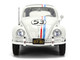 Volkswagen Beetle #53 Herbie White with Stripes The Love Bug 1968 Movie with Extra Wheels 1/24 Diecast Model Car Jada 37584