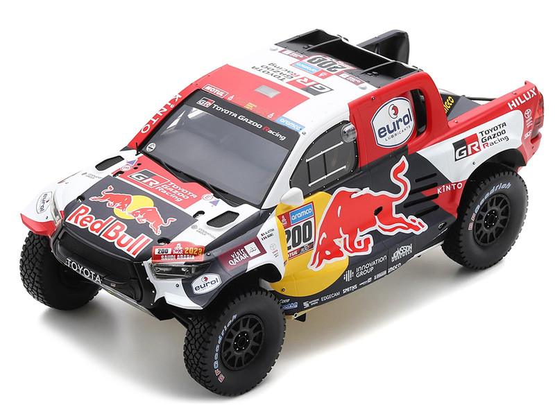 Toyota GR SKR HILUX T1+ Pickup Truck #200 Nasser Al Attiyah Mathieu Baumel Toyota Gazoo Racing Winner Dakar Rally 2023 with Acrylic Display Case 1/18 Model Car Spark 18S317