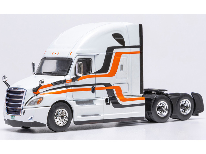2018 Freightliner Cascadia Truck Tractor White with Black and Orange Stripes 1/64 Diecast Model IXO Models 64TR013A