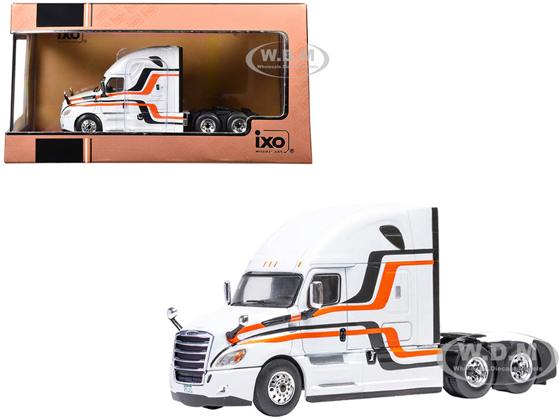 2018 Freightliner Cascadia Truck Tractor White with Black and Orange Stripes 1/64 Diecast Model IXO Models 64TR013A