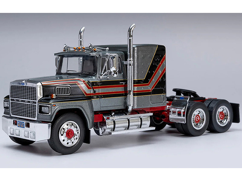 1978 Ford LTL 9000 Truck Tractor Gray Metallic with Red and Black Stripes 1/43 Diecast Model IXO Models TR22222