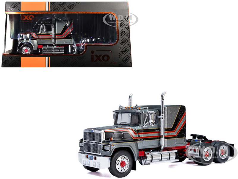 1978 Ford LTL 9000 Truck Tractor Gray Metallic with Red and Black Stripes 1/43 Diecast Model IXO Models TR22222