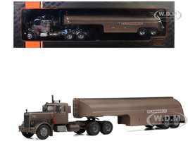 1955 Peterbilt 281 Truck with Tank Trailer Brown Weathered 1/43 Diecast Model IXO Models TTR03822