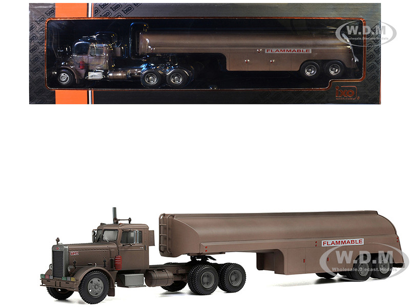 1955 Peterbilt 281 Truck with Tank Trailer Brown Weathered 1/43 Diecast Model IXO Models TTR03822
