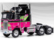 1976 Kenworth K100 Aerodyne Truck Tractor Black and Pink with Graphics 1/64 Diecast Model IXO Models U64TR006