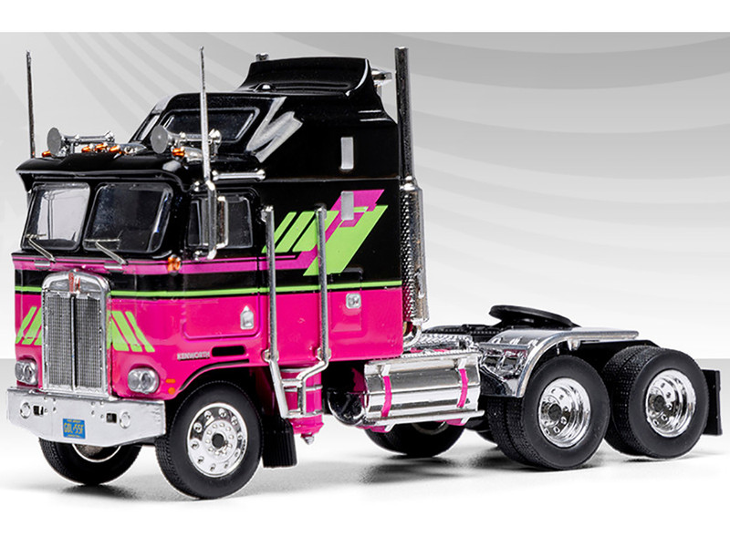 1976 Kenworth K100 Aerodyne Truck Tractor Black and Pink with Graphics 1/64 Diecast Model IXO Models U64TR006