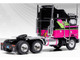 1976 Kenworth K100 Aerodyne Truck Tractor Black and Pink with Graphics 1/64 Diecast Model IXO Models U64TR006