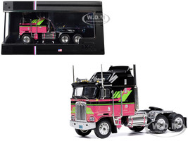 1976 Kenworth K100 Aerodyne Truck Tractor Black and Pink with Graphics 1/64 Diecast Model IXO Models U64TR006