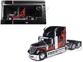 2010 International Lonestar Truck Tractor Black with Flame Graphics 1/64 Diecast Model IXO Models U64TR008