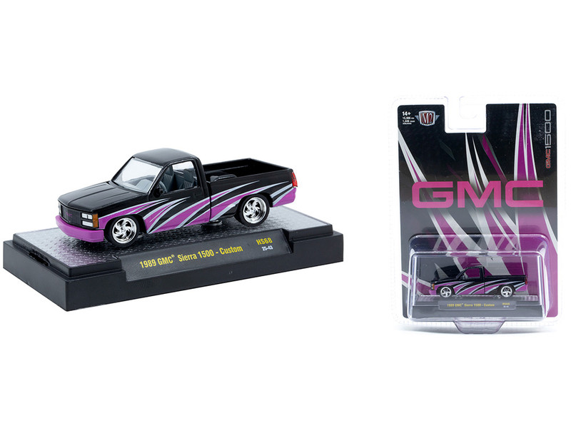 1989 GMC Sierra 1500 Custom Pickup Truck Black with Pink and White Graphics Limited Edition to 15906 pieces Worldwide 1/64 Diecast Model Car M2 Machines 31500-HS68