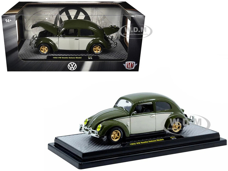 1952 Volkswagen Beetle Deluxe Model Dark Green with Beige Sides Limited Edition to 5250 pieces Worldwide 1/24 Diecast Model Car M2 Machines 40300-137A