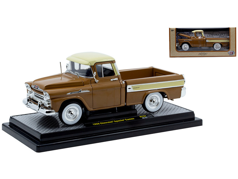 1958 Chevrolet Apache Cameo Pickup Truck Brown with Beige Top Limited Edition to 5250 pieces Worldwide 1/24 Diecast Model Car M2 Machines 40300-137B