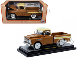 1958 Chevrolet Apache Cameo Pickup Truck Brown with Beige Top Limited Edition to 5250 pieces Worldwide 1/24 Diecast Model Car M2 Machines 40300-137B