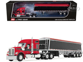 Kenworth W990 with 76 Mid Roof Sleeper and Lode King Distinction Hopper Trailer Red and Black 1/64 Diecast Model DCP/First Gear 60-2176