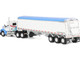 Kenworth W990 Day Cab and Lode King Distinction Hopper Trailer White and Blue 1/64 Diecast Model DCP/First Gear 60-2177