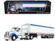 Kenworth W990 Day Cab and Lode King Distinction Hopper Trailer White and Blue 1/64 Diecast Model DCP/First Gear 60-2177