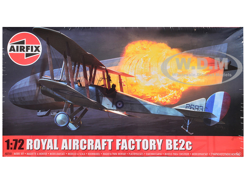 Level 2 Model Kit Royal Aircraft Factory BE2c Aircraft with 2 Scheme Options 1/72 Plastic Model Kit Airfix AIRA02101F