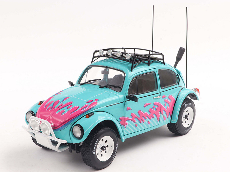 1976 Volkswagen Beetle Baja Miami Green with Pink Graphics 1/18 Diecast Model Car Solido S1809604