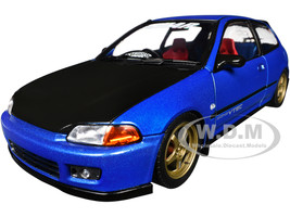 1991 Honda Civic EG6 RHD Right Hand Drive NAR Cobalt Blue Metallic with Carbon Hood 1/18 Diecast Model Car Solido S1810406