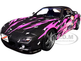 1994 Mazda RX7 FDRS RHD Right Hand Drive Itasha Club Black Metallic with Pink Graphics 1/18 Diecast Model Car Solido S1810605