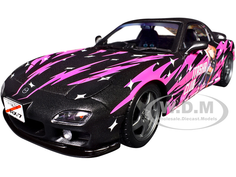 1994 Mazda RX7 FDRS RHD Right Hand Drive Itasha Club Black Metallic with Pink Graphics 1/18 Diecast Model Car Solido S1810605