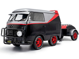 2024 Volkswagen Kool Kombi Sport Van with Trailer Black and Silver with Red Stripe 1/18 Diecast Model Car Solido S1810903