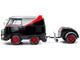 2024 Volkswagen Kool Kombi Sport Van with Trailer Black and Silver with Red Stripe 1/18 Diecast Model Car Solido S1810903