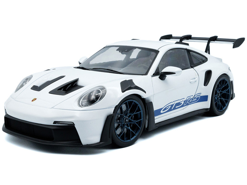 2024 Porsche 911 992 GT3 RS White with Blue Stripes 1/18 Diecast Model Car Solido S1812102