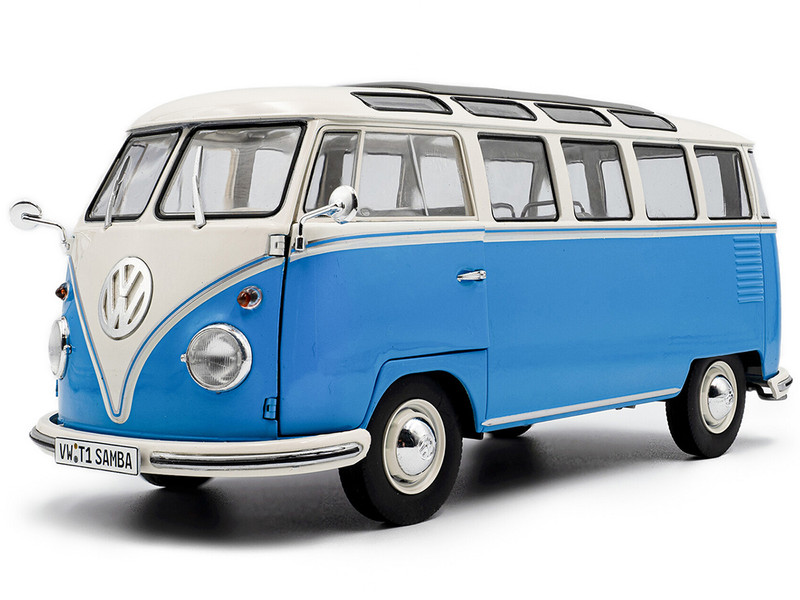 1962 Volkswagen T1 Samba Bus Baby Blue and White 1/18 Diecast Model Car Solido S1813401