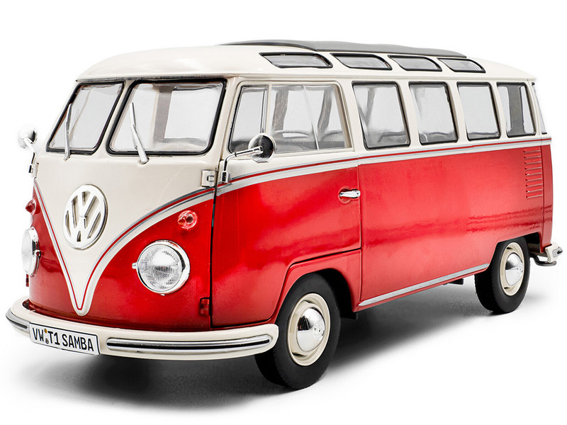 1962 Volkswagen T1 Samba Bus Red and White 1/18 Diecast Model Car Solido S1813402