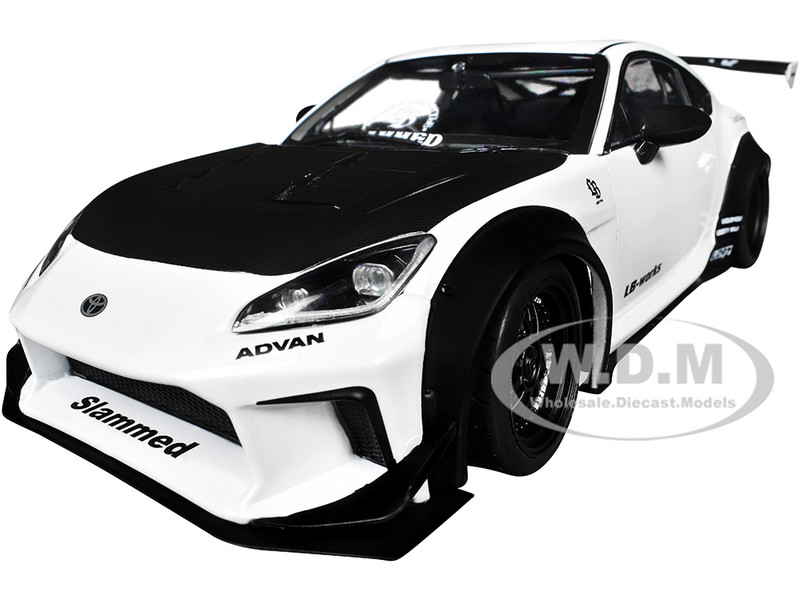 2024 Toyota GR86 LBWK Body Kit RHD Right Hand Drive Pearl White with Carbon Hood 1/18 Diecast Model Car Solido S1813602