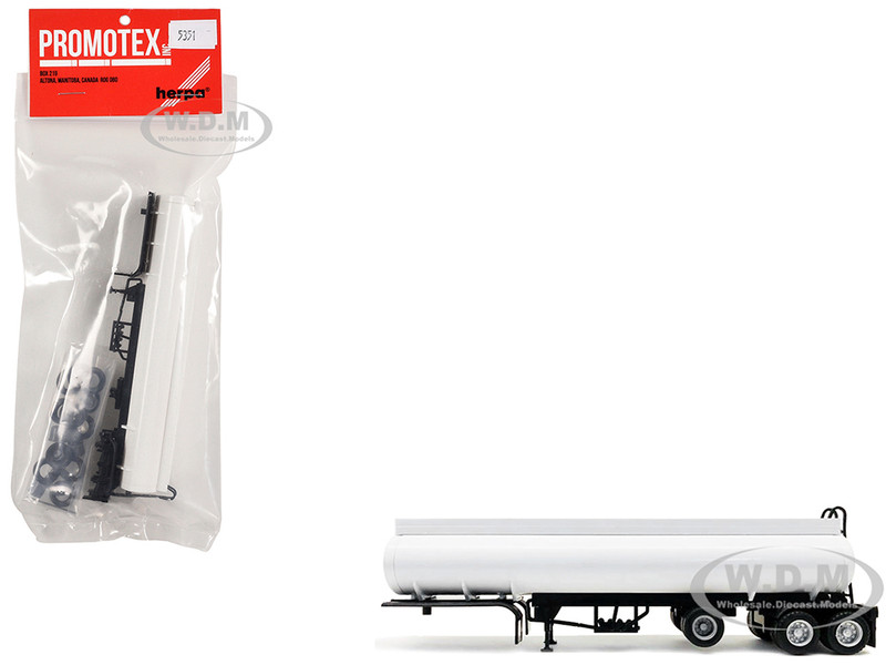 Tag Axle Elliptical Tanker Trailer White 1/87 (HO) Plastic Model Promotex 005351W
