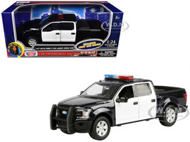 2019 Ford F 150 Lariat Crew Cab Pickup Truck Black and White with Flashing Light Bar and Front and Rear Lights and Sounds 1/27 Diecast Model Car Motormax 79542BKW
