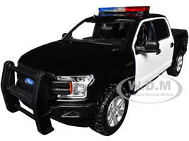 2019 Ford F 150 Lariat Crew Cab Pickup Truck Black and White with Flashing Light Bar and Front and Rear Lights and Sounds 1/27 Diecast Model Car Motormax 79542BKW