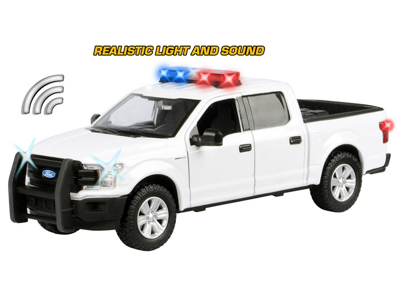 2019 Ford F 150 Lariat Crew Cab Pickup Truck White with Flashing Light Bar and Front and Rear Lights and Sounds 1/27 Diecast Model Car Motormax 79542W