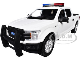 2019 Ford F 150 Lariat Crew Cab Pickup Truck White with Flashing Light Bar and Front and Rear Lights and Sounds 1/27 Diecast Model Car Motormax 79542W