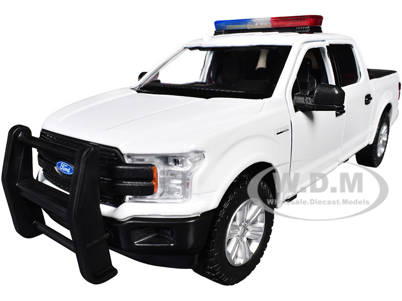 2019 Ford F 150 Lariat Crew Cab Pickup Truck White with Flashing Light Bar and Front and Rear Lights and Sounds 1/27 Diecast Model Car Motormax 79542W