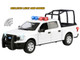2019 Ford F 150 Lariat Crew Cab Pickup Truck with Bed Cage White with Flashing Light Bar and Front and Rear Lights and Sounds 1/27 Diecast Model Car Motormax 79543W